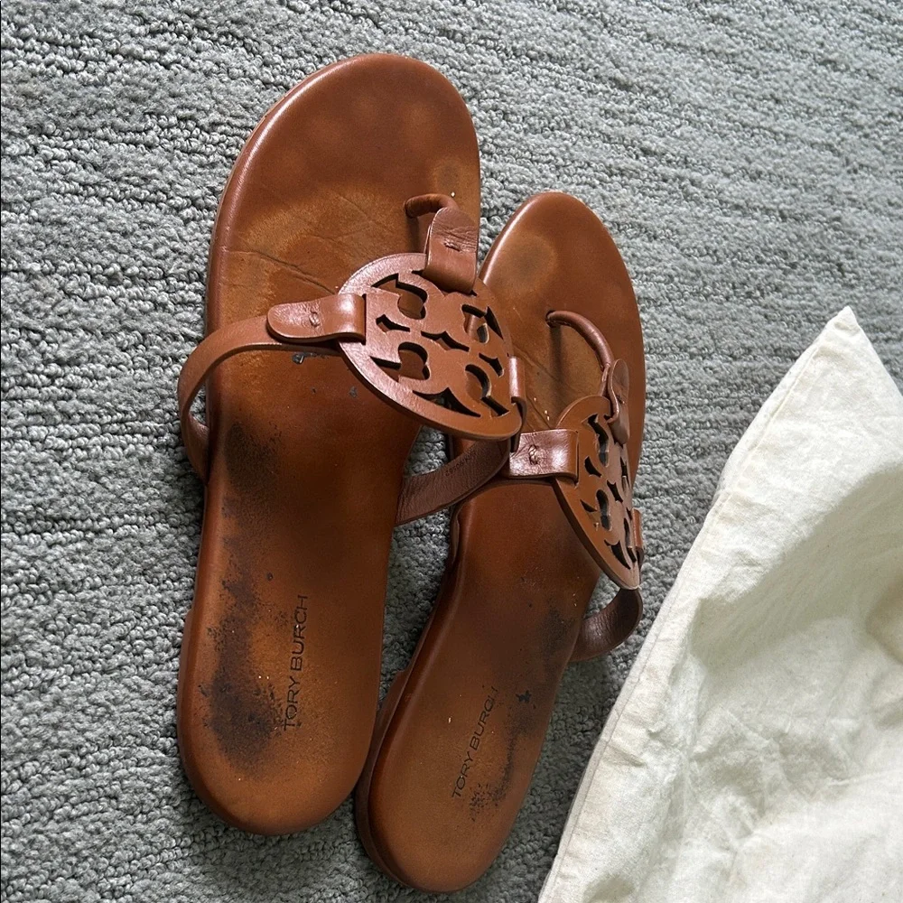 Tory Burch Miller Leather Thong Sandals — Cognac - Picture 4 of 5